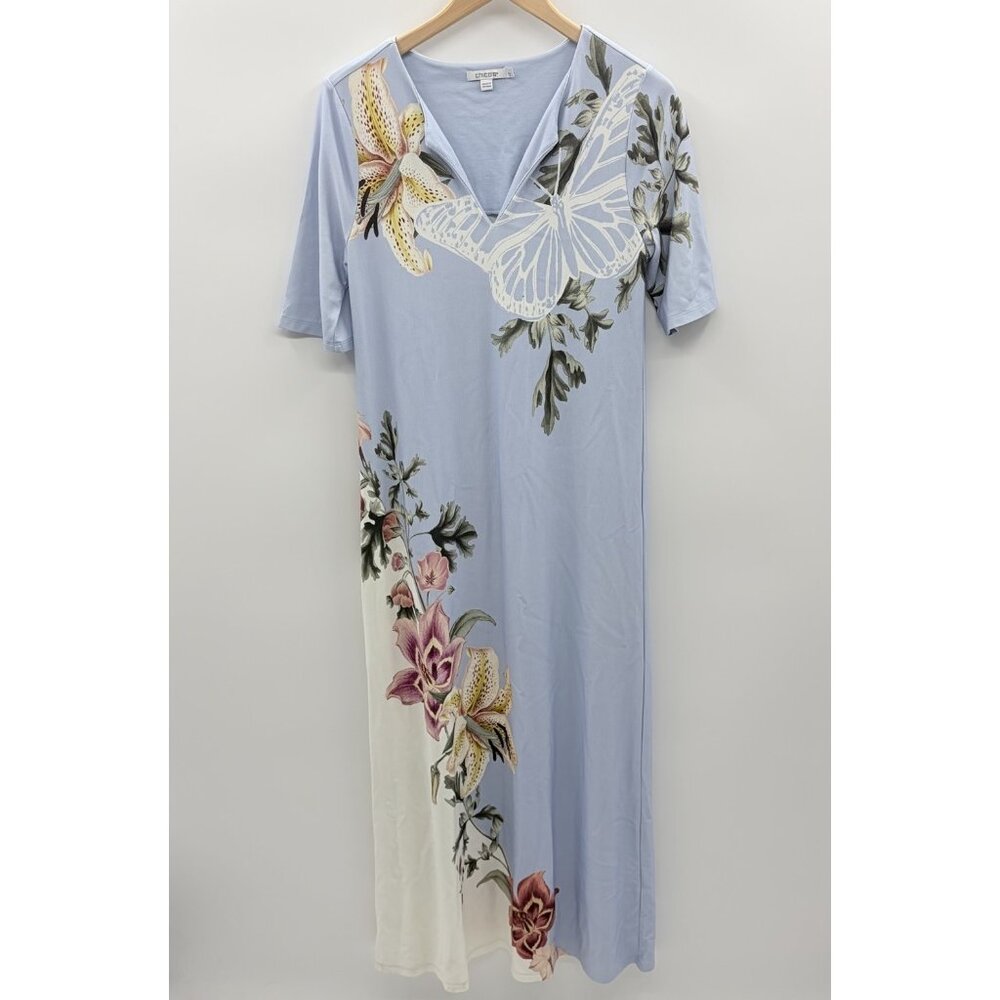 Chicos Womens Size 1 US Medium 8/10 Floral Butterfly Print Maxi Dress in Blue